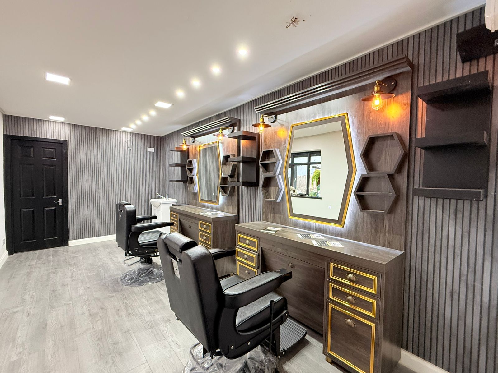 Multiple barber stations with premium equipment